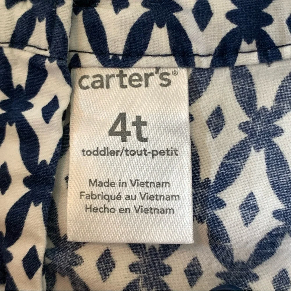 Carter's Toddler Girls Cotton Dress Pom Pom Boho Colorful Print Blue White Sz 4T